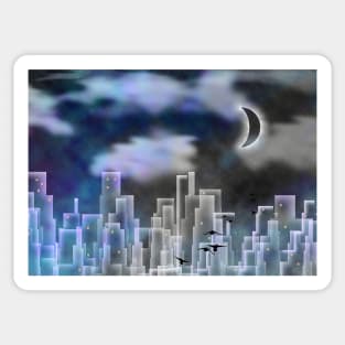 Night city silhouettes Sticker